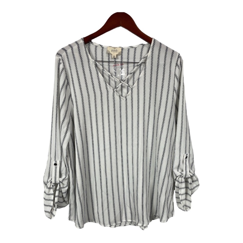 Perch by Blu Pepper Striped Blouse Top White and Black, Size 2XL New No Tag